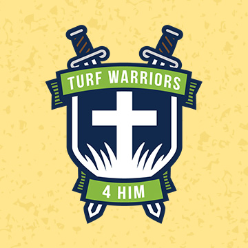 logo design turf warrior grass green swords shield